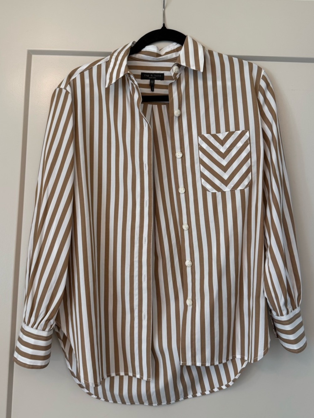rag & bone Brown and White Striped Button-Down Shirt